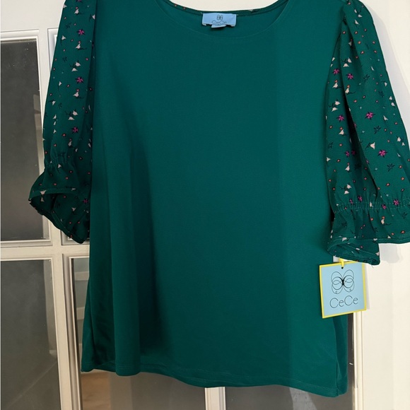Teal Puff Sleeve Women's Top by CeCe size Large New With Tags NWT - Picture 2 of 7